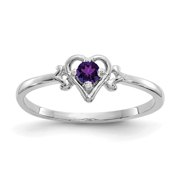 14K White Gold Heart Ring with Amethyst