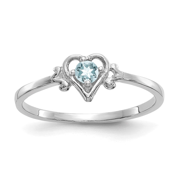 10K White Gold Heart Ring with 0.5ct Aquamarine