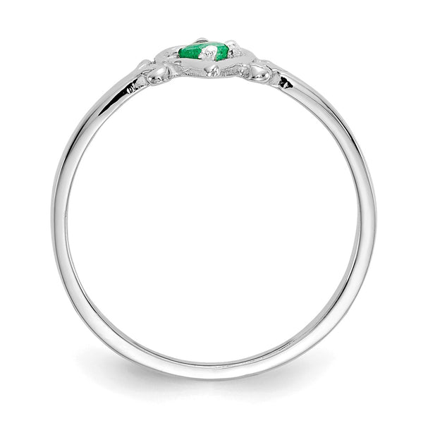 14K White Gold Heart Ring with Emerald Birthstone