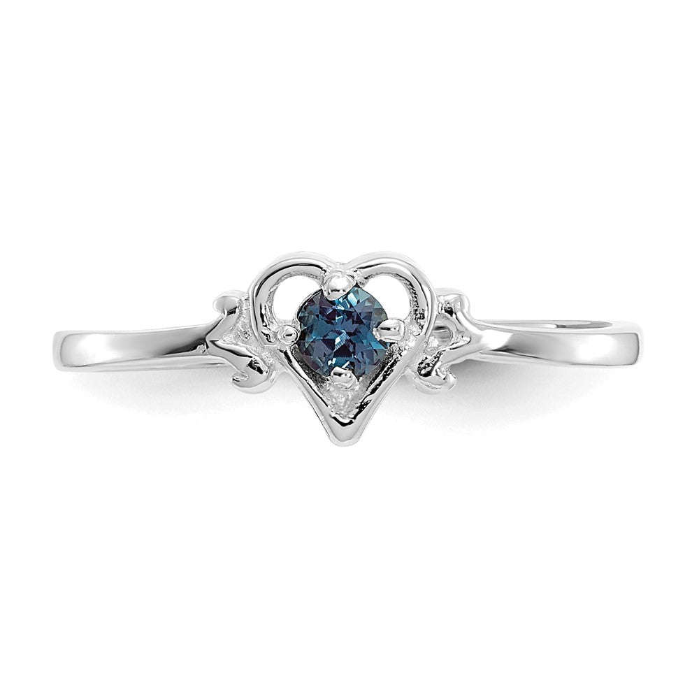 Exclusive 14K White Gold Heart Ring with Synthetic Alexandrite - Stylish Value