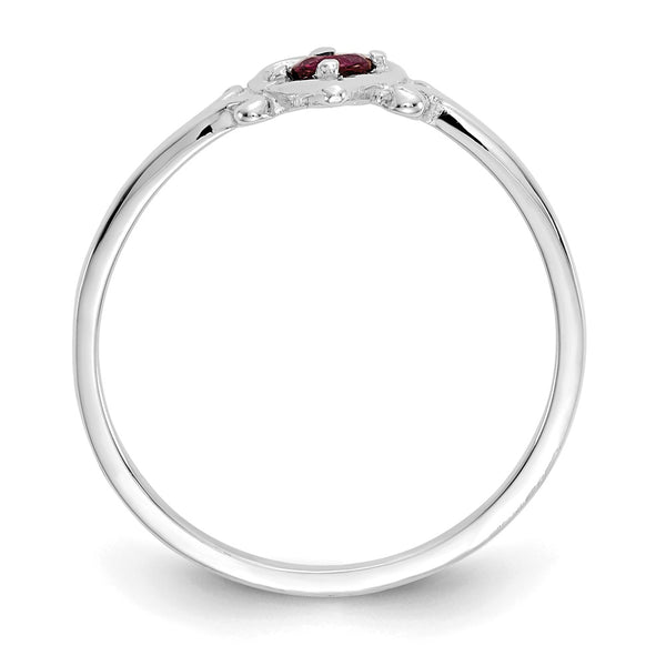 14K White Gold Heart Ring with Ruby Birthstone