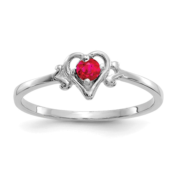 14K White Gold Heart Ring with Ruby Birthstone