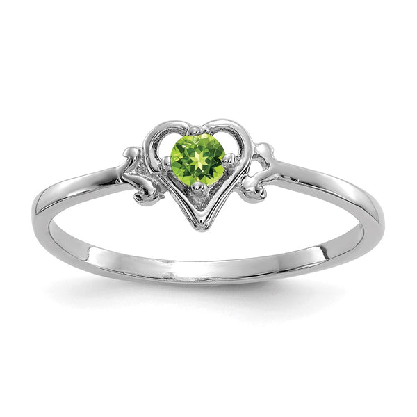 10K White Gold Heart Ring with Peridot