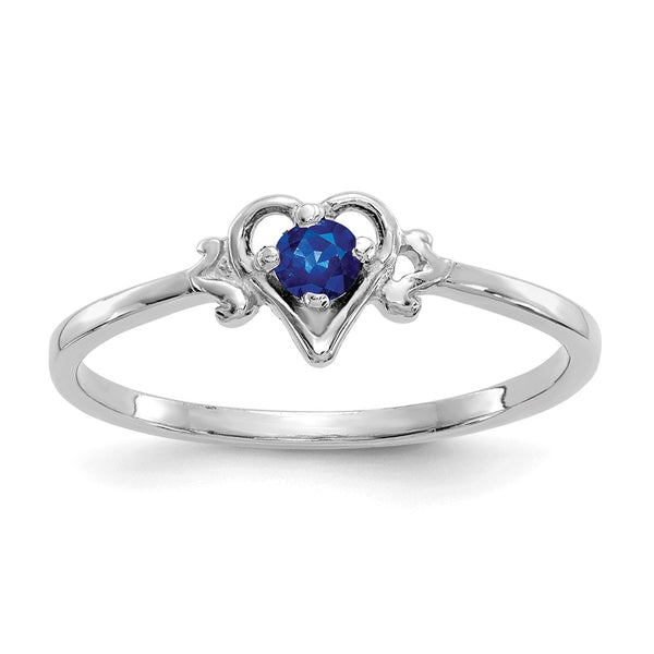 10K White Gold Heart Ring with Sapphire Birthstone