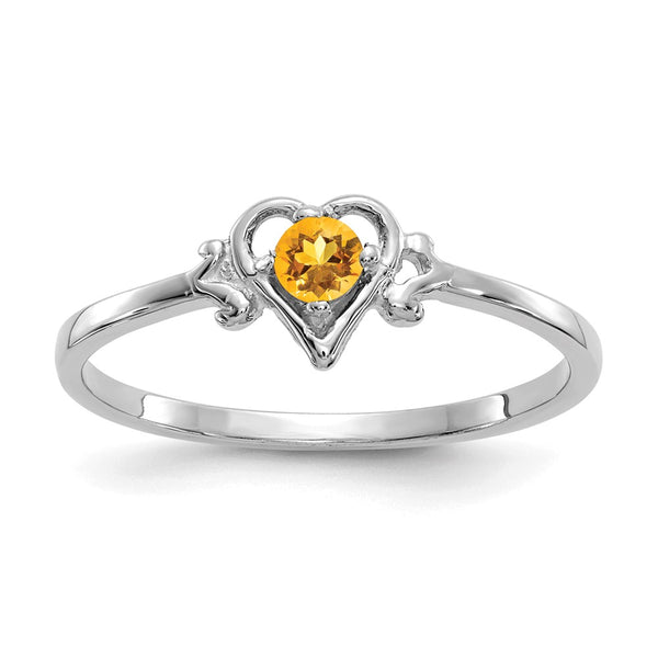 10K White Gold Heart Ring with Citrine
