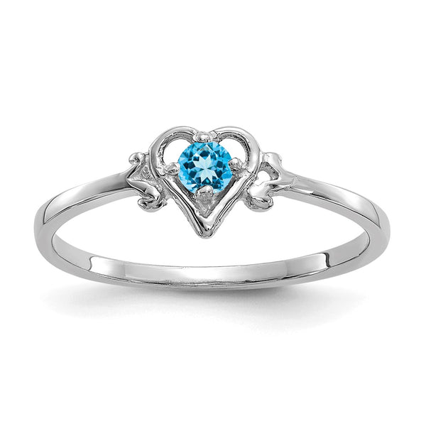 14K White Gold Heart Ring with Blue Topaz