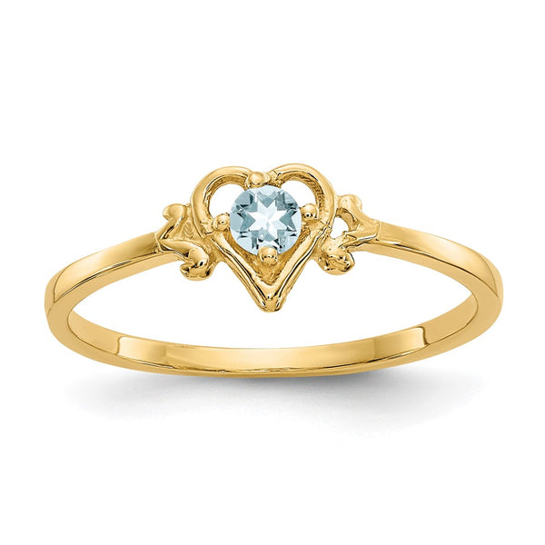 10K Aquamarine Heart-Shaped Birthstone Ring