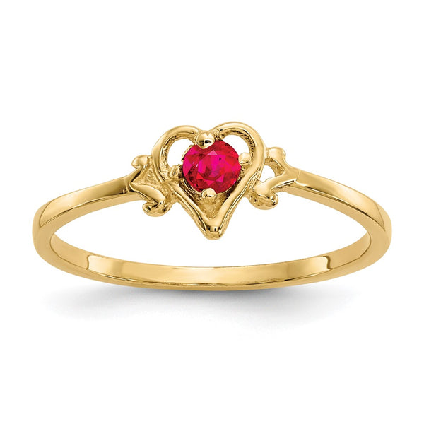 14K Gold Heart Ring with Ruby Birthstone