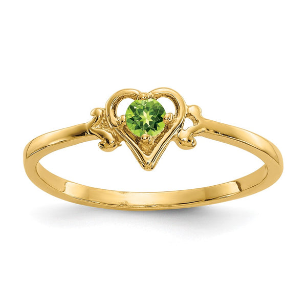 14K Gold Heart Ring with Peridot Birthstone