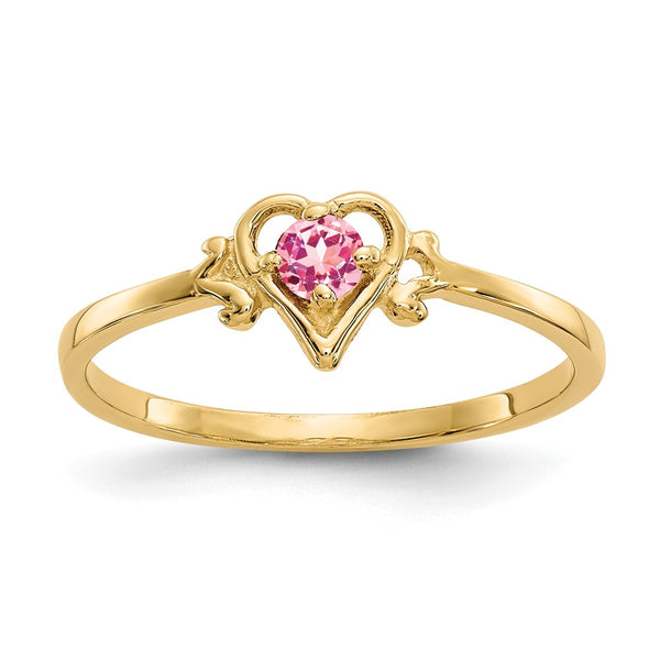 14K Pink Tourmaline Heart-Shaped Ring - Birthstone