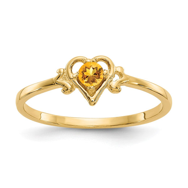 14K Gold Heart Ring with Citrine Birthstone