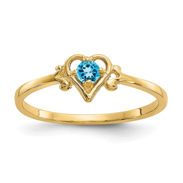 14K Gold Heart Ring with Blue Topaz