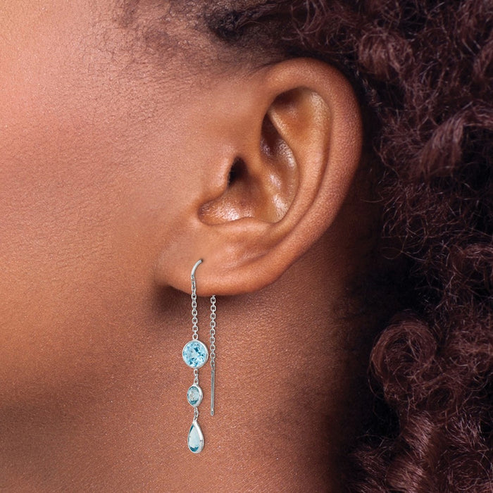 High-Quality 14K White Gold Blue Topaz Drop Earrings | Stylish Value Buy!-3