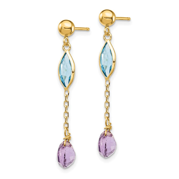 14K Gold Amethyst & Blue Topaz Stud Earrings
