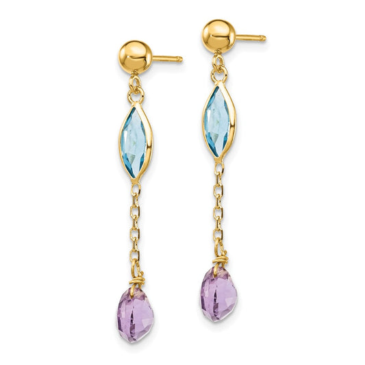 Shop Stylish 14K Gold Amethyst & Blue Topaz Stud Earrings - Affordable Luxury
