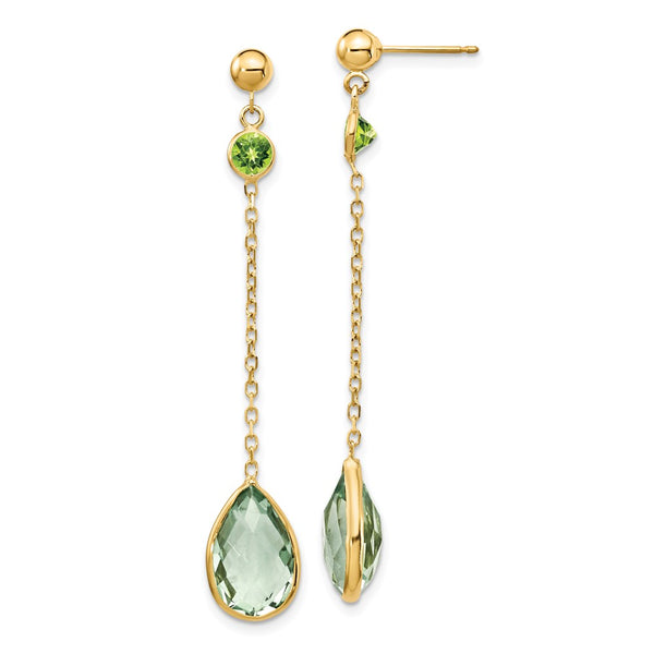 14K Gold Peridot & Green Quartz Stud Earrings