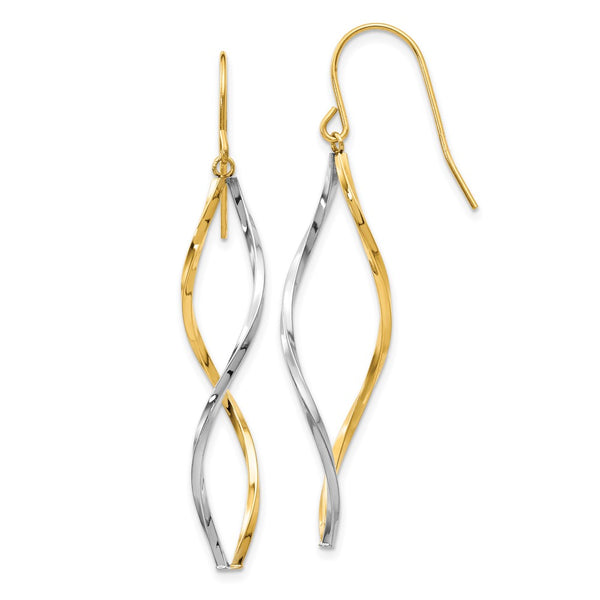 14K Two-Tone Twisted Dangle Earrings
