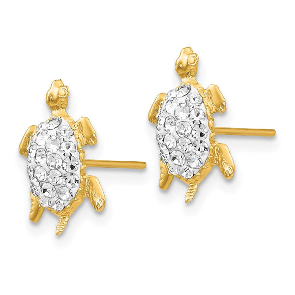 14K White Gold Crystal Turtle Stud Earrings