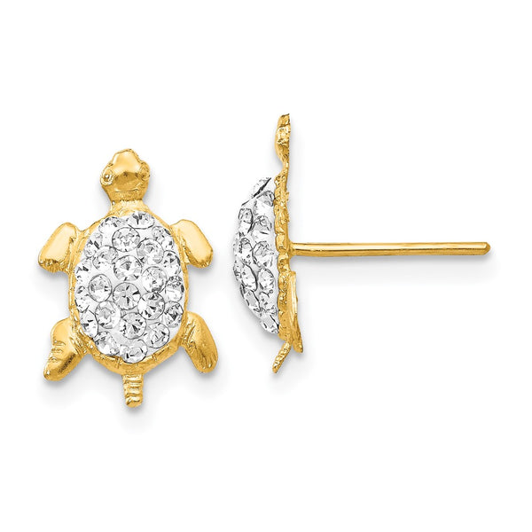 14K White Gold Crystal Turtle Stud Earrings