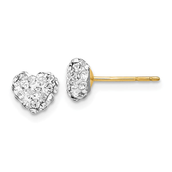 14K Gold 6mm Crystal Heart Stud Earrings