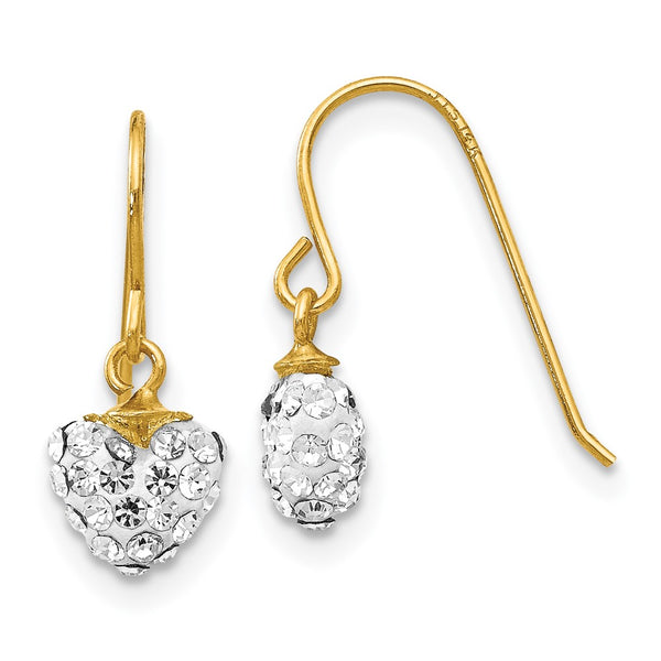 14K Gold Crystal Heart Drop Earrings