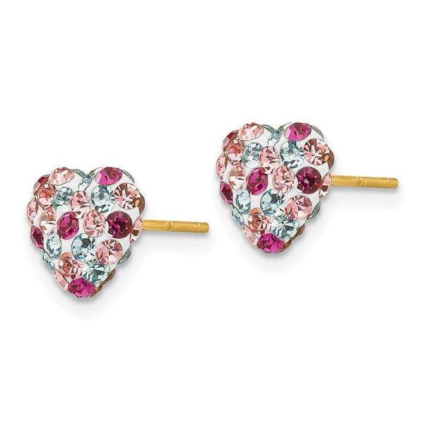 14K Gold Multi-Colored Crystal Heart Earrings - 8mm