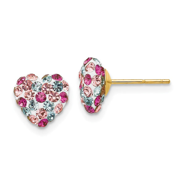 14K Gold Multi-Colored Crystal Heart Earrings - 8mm