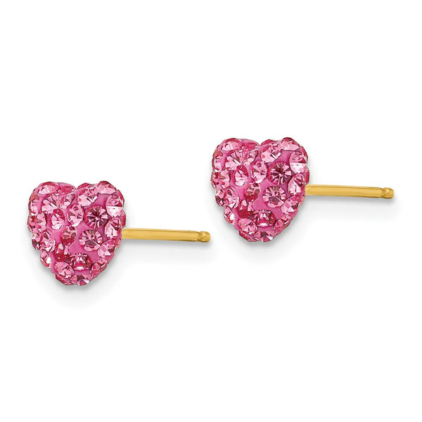 14K Rose Gold 6mm Heart Earrings with Crystal Accents