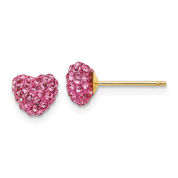 14K Rose Gold 6mm Heart Earrings with Crystal Accents