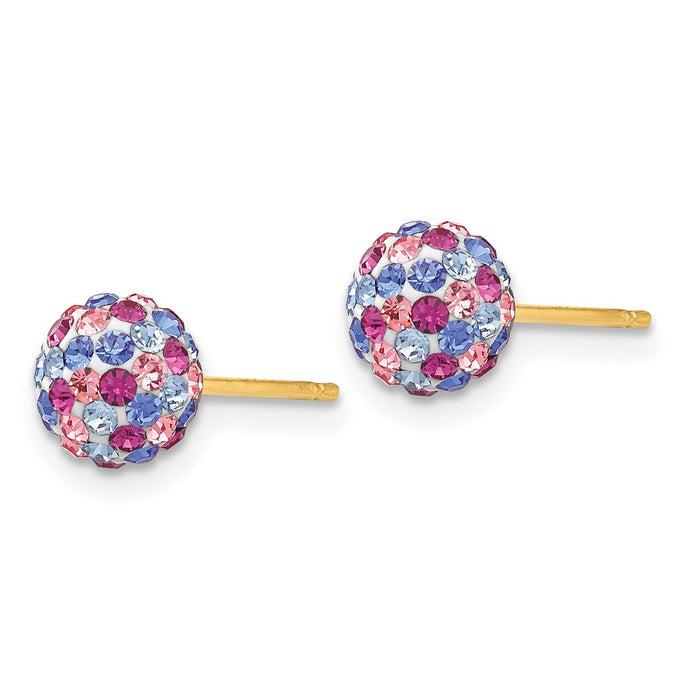 High-Quality 14K Gold 6mm Blue & Pink Multi-Crystal Earrings - Stylish Value!-2