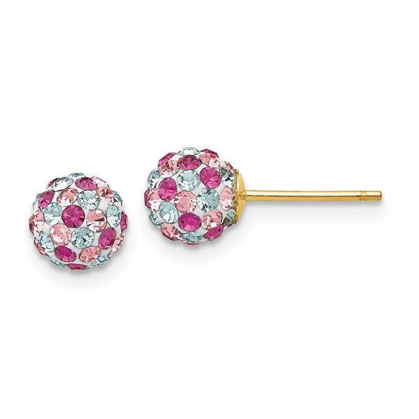 14K Gold Multi-Colored Crystal 6mm Ball Earrings