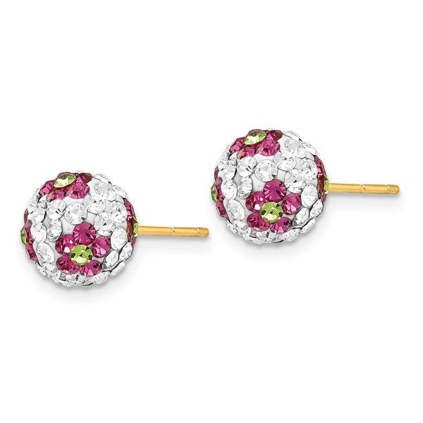 14K Gold Pink Crystal Flower Stud Earrings - 8mm