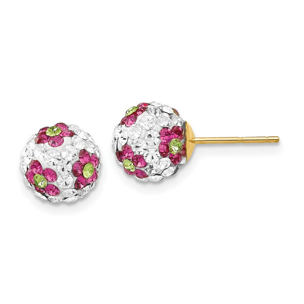 14K Gold Pink Crystal Flower Stud Earrings - 8mm