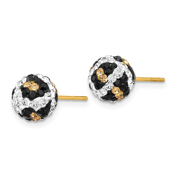 14K Gold 8mm Leopard Print Post Earrings with Crystals