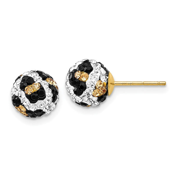 14K Gold 8mm Leopard Print Post Earrings with Crystals