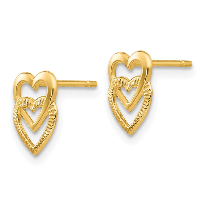 Buy Stylish 14K Yellow Gold Double Heart Stud Earrings - High Quality & Value-2