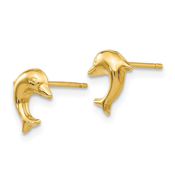 14K Gold Mini Dolphin Stud Earrings