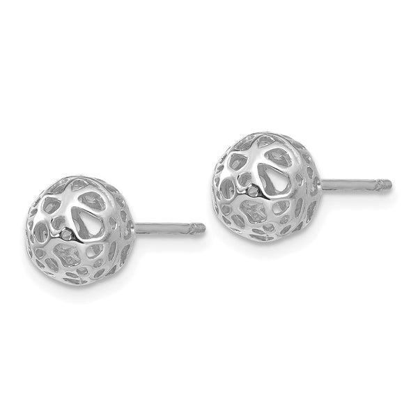 14K White Gold Medium Decorative Ball Stud Earrings
