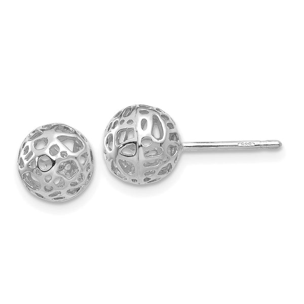14K White Gold Medium Decorative Ball Stud Earrings