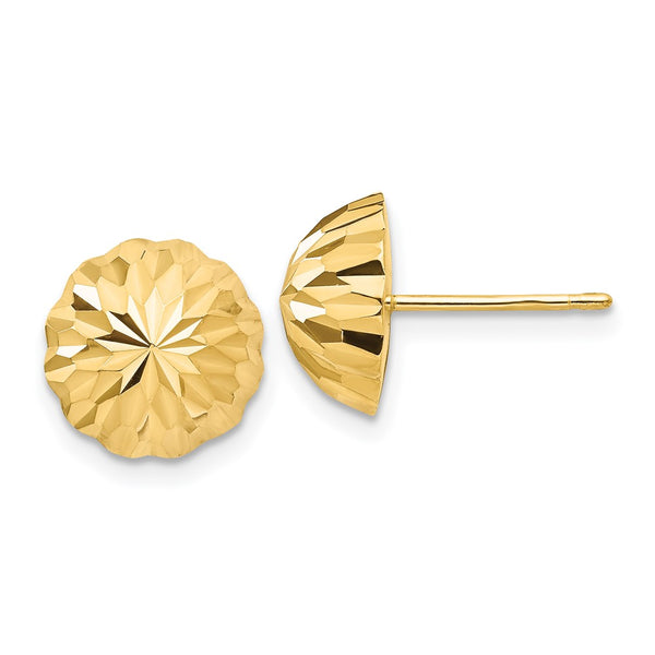 14K Gold Diamond-Cut 10mm Domed Stud Earrings