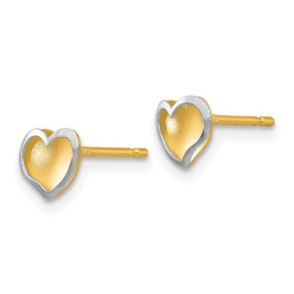 14K Two-Tone Heart Stud Earrings