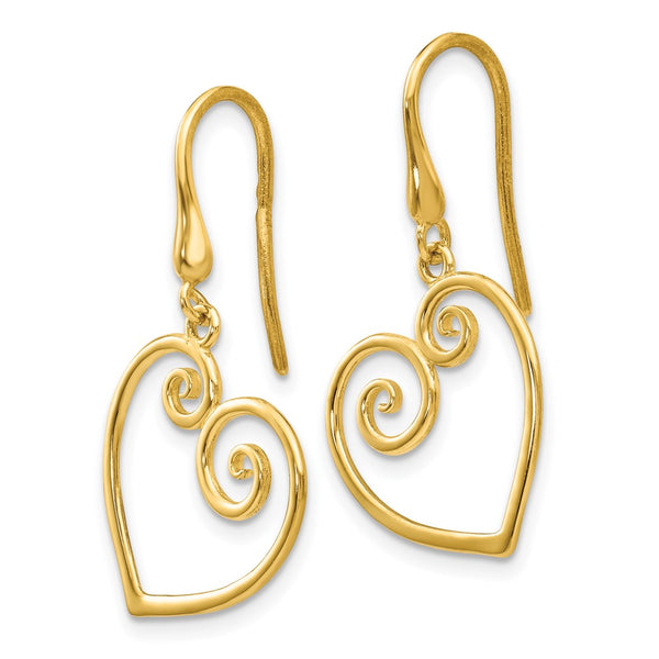 14K Yellow Gold Heart-Shaped Dangle Earrings