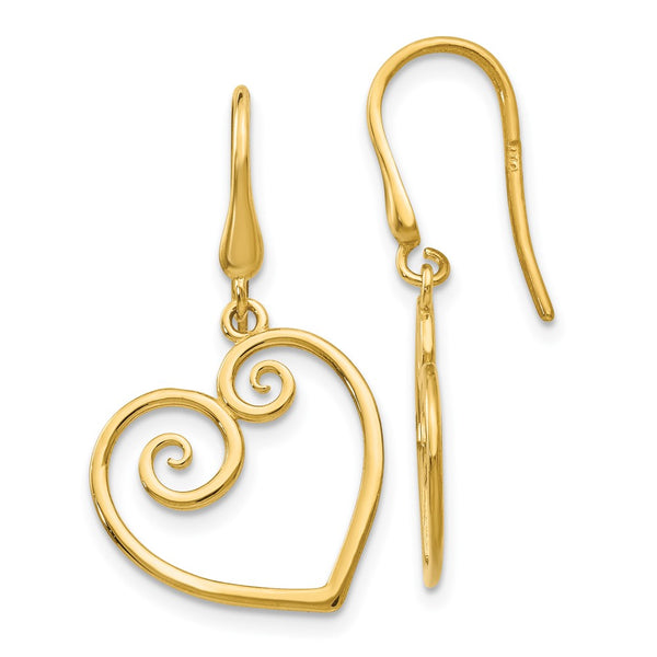 14K Yellow Gold Heart-Shaped Dangle Earrings