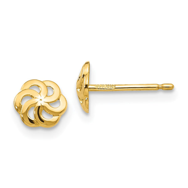 14K Gold Polished Floral Stud Earrings