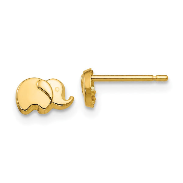 14K Gold Polished Elephant Stud Earrings