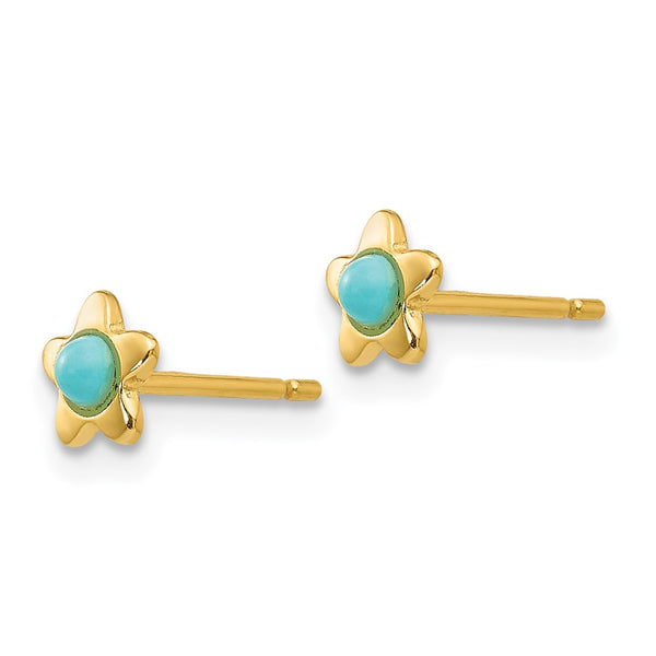 14K Gold Polished Turquoise Star Stud Earrings
