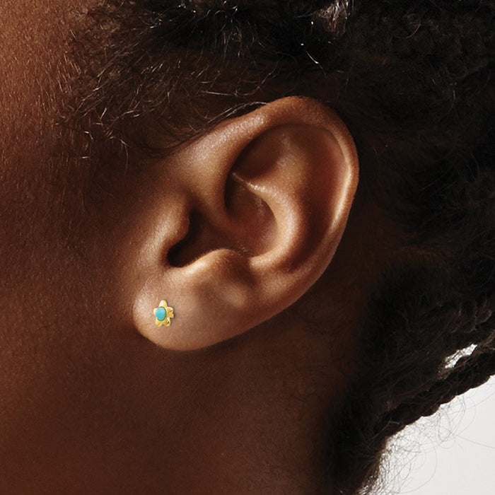 High-Quality 14K Gold Polished Turquoise Star Stud Earrings - Stylish Value!-3