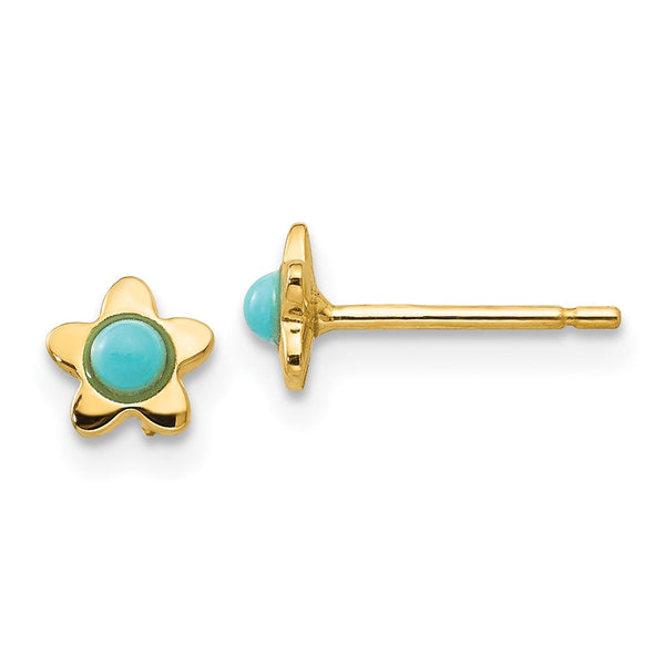 14K Gold Polished Turquoise Star Stud Earrings