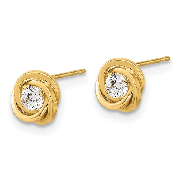 14K Gold Polished Love Knot CZ Stud Earrings - 0.85mm