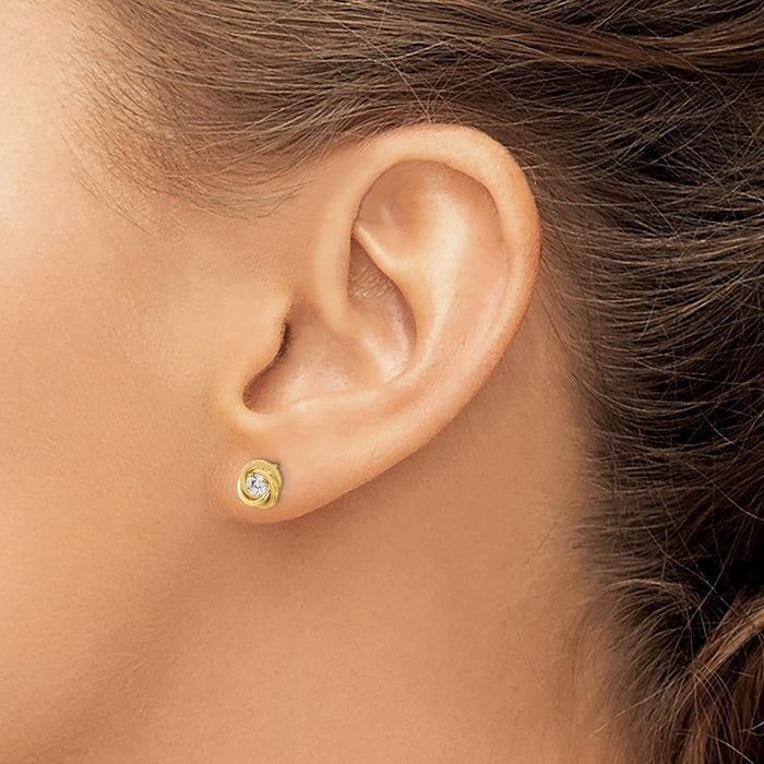 Buy Stylish 14K Gold Polished Love Knot CZ Stud Earrings - 0.85mm, Affordable!-3
